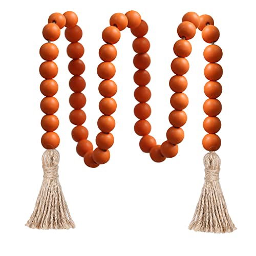 CEHJZQRPL 39 Zoll Holzperlengirlande mit Quasten, rustikales Bauernhausdekor, Gebetsperlen, Boho-Quastengirlande, Wandbehang, Heimdekoration(Orange) von CEHJZQRPL