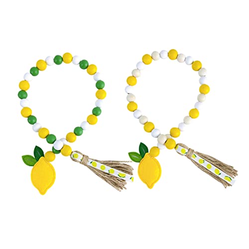 CEHJZQRPL 4 Stück Zitronenquastenperlen, Gebetsperlen, hängende Dekoration, hawaiianische Luau-Partygeschenke, Sommer-Zitronenperlengirlande, Bauernhausperlen mit Quaste, Kinderbaumgirlande, Holz, Hau von CEHJZQRPL