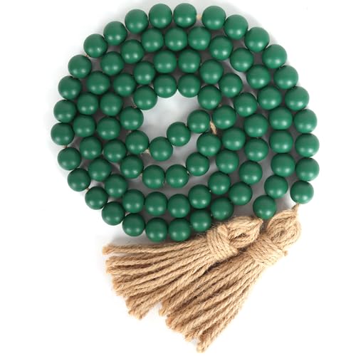 CEHJZQRPL 58 Zoll Holzperlengirlande mit Quasten, Bauernhausperlen, rustikales Landhausdekor, Gebetsperlen, Boho-Perlen, Wandbehang, Dekoration(Deep Green) von CEHJZQRPL