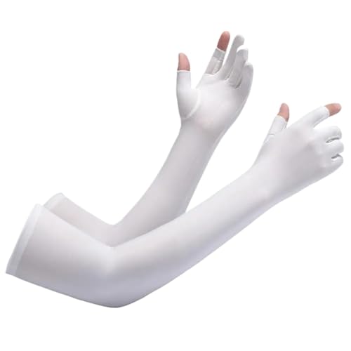 CEHJZQRPL Armstulpen for Radfahren, Sonnenschutz, Seide, atmungsaktiv, elastisch, Öffnungen an den Fingerspitzen, Mehrfarbig(White) von CEHJZQRPL