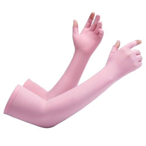 CEHJZQRPL Armstulpen for Radfahren, Sonnenschutz, Seide, atmungsaktiv, elastisch, Öffnungen an den Fingerspitzen, mehrfarbig(Pink) von CEHJZQRPL