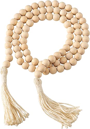 CEHJZQRPL Bauernhaus-Girlanden-Dekor aus Holzperlen, 2er-Pack 58 Zoll Holzperlen for Boho-Heimdekor mit Quasten, rustikales Landhausdekor(2in Dia 36pcs) von CEHJZQRPL