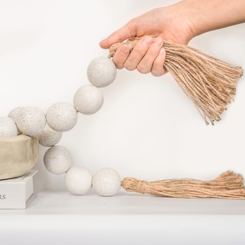 CEHJZQRPL Extra große Holzperlengirlande mit Holzperlen im Durchmesser von 1,4 Zoll, Holzperlengirlande mit Quasten(41 Inches) von CEHJZQRPL