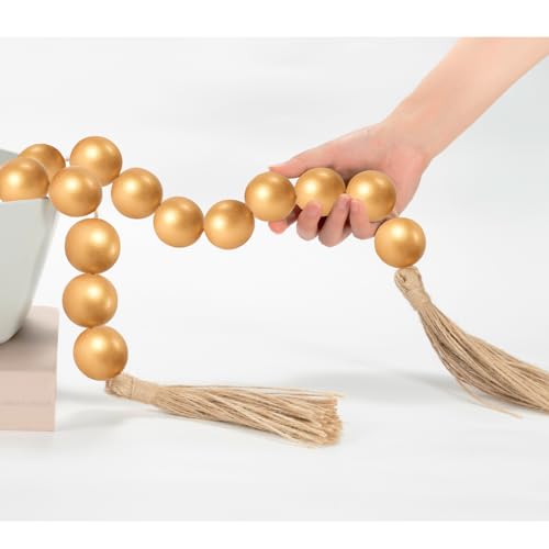 CEHJZQRPL Große Holzperlengirlande Schwarz, Holzperlen im Durchmesser 1,6" 41" lang, rustikales Bauernhaus-Landhausdekor(8 Gold,41 Inches) von CEHJZQRPL