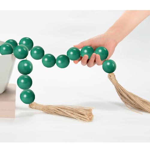 CEHJZQRPL Große Holzperlengirlande Schwarz, Holzperlen im Durchmesser 1,6" 41" lang, rustikales Bauernhaus-Landhausdekor(8 Green,41 Inches) von CEHJZQRPL