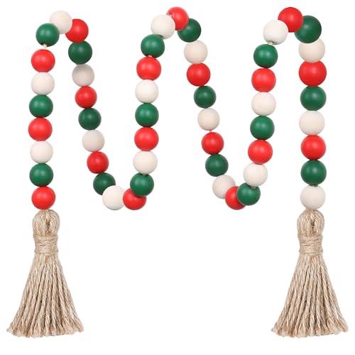 CEHJZQRPL Holzperlengirlande, 39 Zoll Bauernhausperlen mit Quasten, Boho-Perlen for abgestufte Tabletts, dekorative Perlen, Heimdekoration(Christmas) von CEHJZQRPL