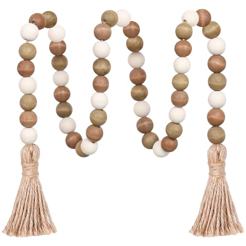 CEHJZQRPL Holzperlengirlande, 39 Zoll Bauernhausperlen mit Quasten, Boho-Perlen for abgestufte Tabletts, dekorative Perlen, Heimdekoration(Coffee+Natural) von CEHJZQRPL