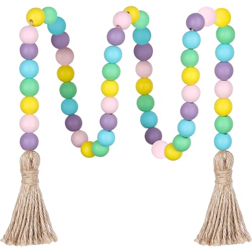 CEHJZQRPL Holzperlengirlande, 39 Zoll Bauernhausperlen mit Quasten, Boho-Perlen for abgestufte Tabletts, dekorative Perlen, Heimdekoration(Colorful) von CEHJZQRPL
