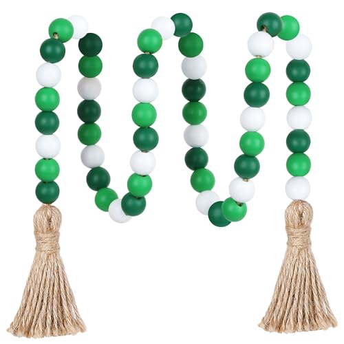 CEHJZQRPL Holzperlengirlande, 39 Zoll Bauernhausperlen mit Quasten, Boho-Perlen for abgestufte Tabletts, dekorative Perlen, Heimdekoration(Green) von CEHJZQRPL