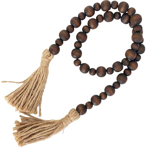 CEHJZQRPL Holzperlengirlande - Boho-Perlengirlande aus Holz mit Quasten - Boho-Perlen-Wohndekor for Regal, Tisch, Wand(Chocolate Brown) von CEHJZQRPL