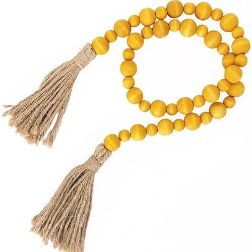 CEHJZQRPL Holzperlengirlande - Boho-Perlengirlande aus Holz mit Quasten - Boho-Perlen-Wohndekor for Regal, Tisch, Wand(Touch of Yellow) von CEHJZQRPL