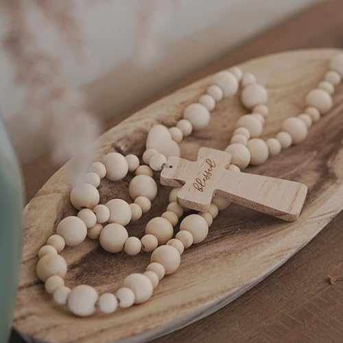 CEHJZQRPL Holzperlengirlande mit Quasten, Gesegnetes Dekor mit Holzkreuz, Dekorative Perlen Wohndekor, Perlenkreuz Dekor(60 inches) von CEHJZQRPL