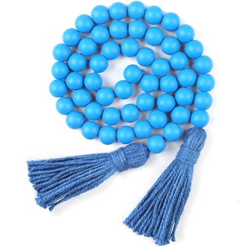 CEHJZQRPL Holzperlengirlande mit Quasten, rustikale Gebetsperlen im Boho-Stil for Boho-Wohnkultur, Wanddekoration(Blue) von CEHJZQRPL
