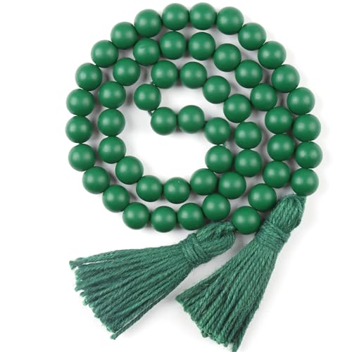 CEHJZQRPL Holzperlengirlande mit Quasten, rustikale Gebetsperlen im Boho-Stil for Boho-Wohnkultur, Wanddekoration(Deep Green) von CEHJZQRPL
