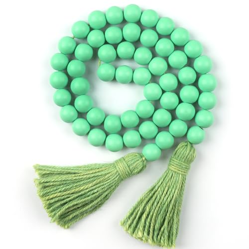 CEHJZQRPL Holzperlengirlande mit Quasten, rustikale Gebetsperlen im Boho-Stil for Boho-Wohnkultur, Wanddekoration(Light Green) von CEHJZQRPL