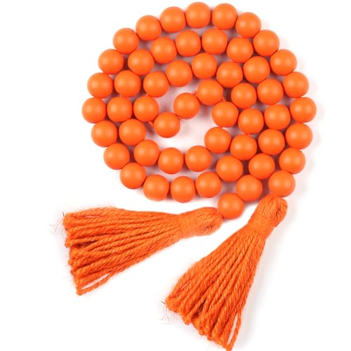 CEHJZQRPL Holzperlengirlande mit Quasten, rustikale Gebetsperlen im Boho-Stil for Boho-Wohnkultur, Wanddekoration(Orange) von CEHJZQRPL