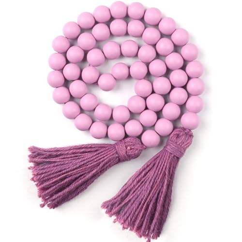 CEHJZQRPL Holzperlengirlande mit Quasten, rustikale Gebetsperlen im Boho-Stil for Boho-Wohnkultur, Wanddekoration(Purple) von CEHJZQRPL