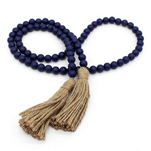CEHJZQRPL Holzperlengirlande mit Quasten, rustikale Gebetsperlenkette aus Holz im Bauernhausstil, Wandbehang, Akzent, Burgunderrot(Navy Blue) von CEHJZQRPL