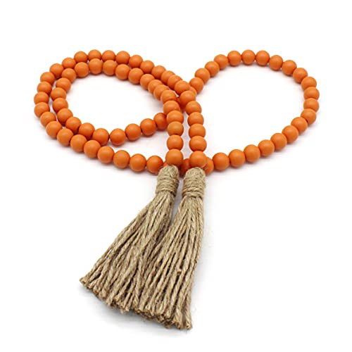 CEHJZQRPL Holzperlengirlande mit Quasten, rustikale Gebetsperlenkette aus Holz im Bauernhausstil, Wandbehang, Akzent, Burgunderrot(Orange) von CEHJZQRPL
