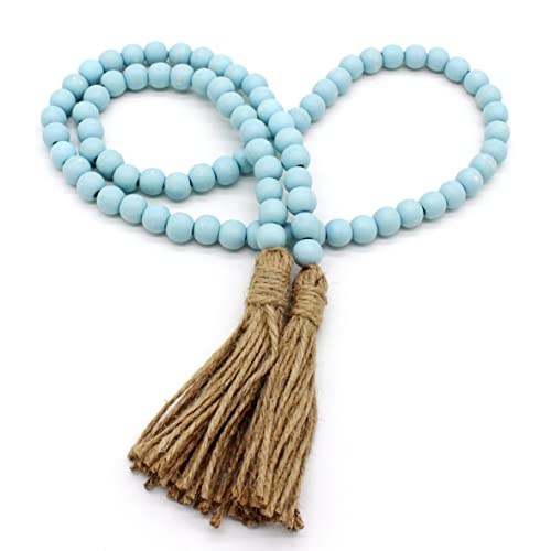 CEHJZQRPL Holzperlengirlande mit Quasten, rustikale Gebetsperlenkette aus Holz im Bauernhausstil, Wandbehang, Akzent, Burgunderrot(Teal) von CEHJZQRPL