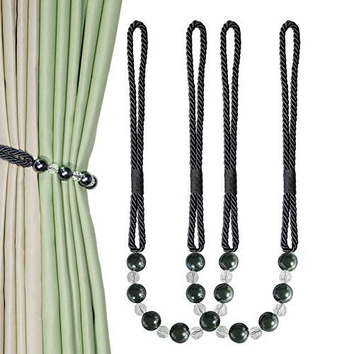 CEHJZQRPL Quasten-Vorhanghalter 2er-Pack Vorhang-Raffhalter, Seil, Perlen, Perlen-Krawatten, dekorative Raffhalter for Home-Office-Dekor(Charcoal) von CEHJZQRPL