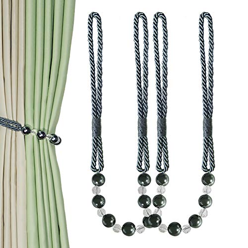 CEHJZQRPL Quasten-Vorhanghalter 2er-Pack Vorhang-Raffhalter, Seil, Perlen, Perlen-Krawatten, dekorative Raffhalter for Home-Office-Dekor(Soft Grey) von CEHJZQRPL