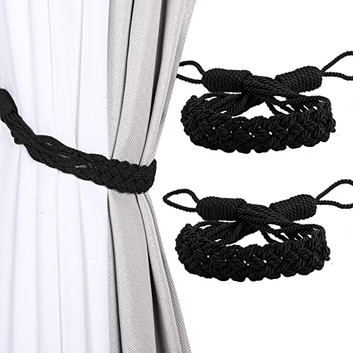 CEHJZQRPL Quasten-Vorhanghalter 2er-Pack Vorhang-Raffhalter, Seile, Vorhang-Raffhalter, handgewebt, geflochten, handgefertigt, for Zuhause und Büro, dekorative Raffhalter(Black) von CEHJZQRPL