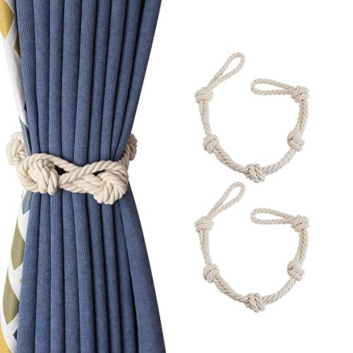 CEHJZQRPL Quasten-Vorhanghalter 2er-Pack Vorhang-Raffhalter aus Baumwolle, handgefertigt, Retro-Vorhangseil-Clips, dekorative Vorhanghalter mit einzelner Kugel(Beige) von CEHJZQRPL