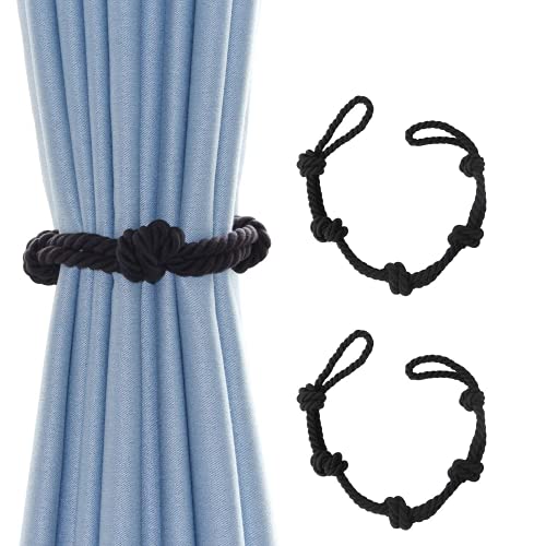 CEHJZQRPL Quasten-Vorhanghalter 2er-Pack Vorhang-Raffhalter aus Baumwolle, handgefertigt, Retro-Vorhangseil-Clips, dekorative Vorhanghalter mit einzelner Kugel(Black) von CEHJZQRPL