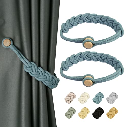 CEHJZQRPL Quasten-Vorhanghalter 2er-Pack magnetische Vorhang-Raffhalter, handgewebte Baumwoll-Raffhalter, Clip-Seil-Riemenschnalle, Raffhalter(Blu) von CEHJZQRPL