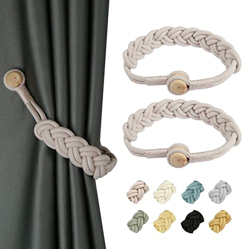 CEHJZQRPL Quasten-Vorhanghalter 2er-Pack magnetische Vorhang-Raffhalter, handgewebte Baumwoll-Raffhalter, Clip-Seil-Riemenschnalle, Raffhalter(Blush) von CEHJZQRPL
