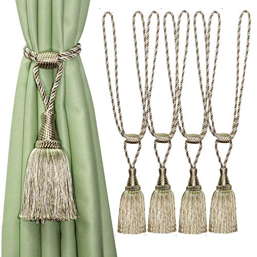CEHJZQRPL Quasten-Vorhanghalter 4er-Pack Vorhang-Raffhalter, handgefertigt, elegant, mit Quasten, for Zuhause und Büro(Beige) von CEHJZQRPL