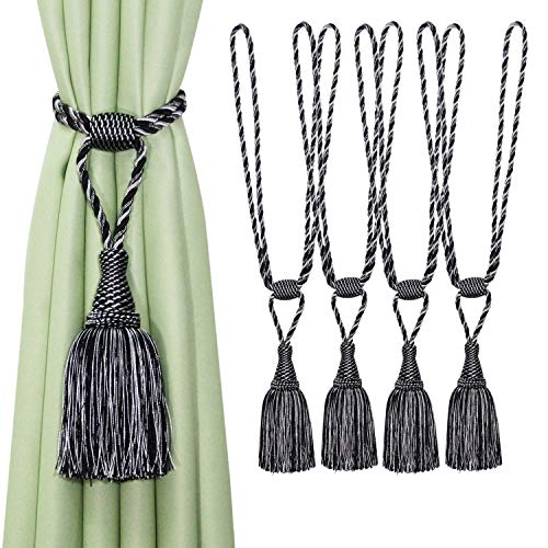 CEHJZQRPL Quasten-Vorhanghalter 4er-Pack Vorhang-Raffhalter, handgefertigt, elegant, mit Quasten, for Zuhause und Büro(Black) von CEHJZQRPL