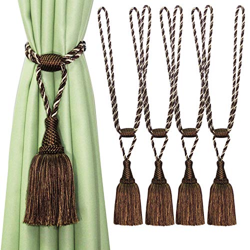 CEHJZQRPL Quasten-Vorhanghalter 4er-Pack Vorhang-Raffhalter, handgefertigt, elegant, mit Quasten, for Zuhause und Büro(Dark Coffee) von CEHJZQRPL