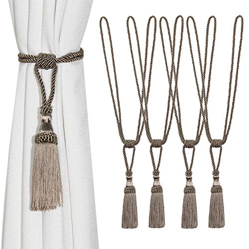 CEHJZQRPL Quasten-Vorhanghalter 4er-Pack Vorhang-Raffhalter, handgewebte Seil-Krawatten, Quasten-Halterungen for Home-Office-Dekoration(Flaxen) von CEHJZQRPL