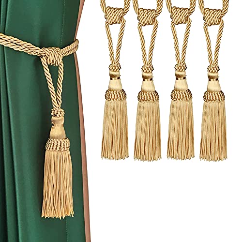CEHJZQRPL Quasten-Vorhanghalter 4er-Pack Vorhang-Raffhalter, handgewebte Seil-Krawatten, Quasten-Halterungen for Home-Office-Dekoration(Golden) von CEHJZQRPL