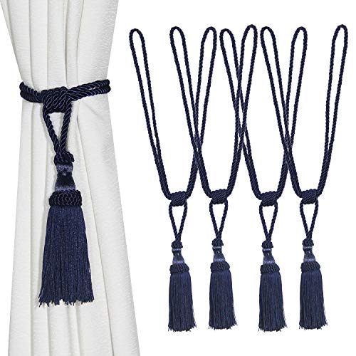 CEHJZQRPL Quasten-Vorhanghalter 4er-Pack Vorhang-Raffhalter, handgewebte Seil-Krawatten, Quasten-Halterungen for Home-Office-Dekoration(Navy) von CEHJZQRPL