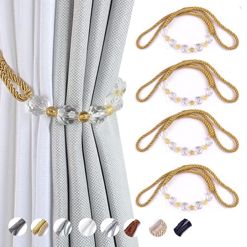 CEHJZQRPL Quasten-Vorhanghalter 4er-Pack Vorhang-Raffhalter mit Kristallperlen, dekorative Gardinenhalter, handgefertigt, Vorhangseil(OneColor) von CEHJZQRPL