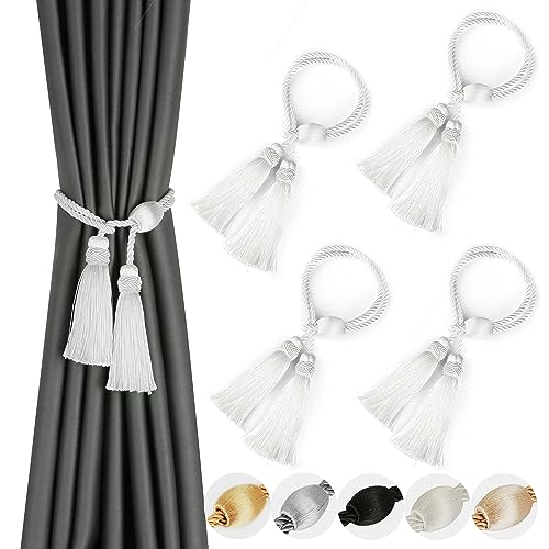 CEHJZQRPL Quasten-Vorhanghalter 4er-Pack Vorhang-Raffhalter mit Quaste, modernes Seil, Fenstervorhang-Raffhalter for Vorhänge im Freien, Elegante dekorative Vorhanghalter(Wit) von CEHJZQRPL
