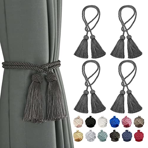 CEHJZQRPL Quasten-Vorhanghalter 4er-Pack handgefertigte Raffhalter for Vorhänge, dekorative Raffhalter mit doppelköpfigen Quastenbändern(Charcoal) von CEHJZQRPL