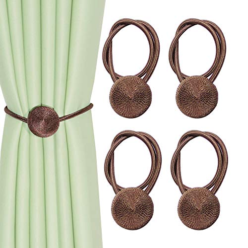 CEHJZQRPL Quasten-Vorhanghalter 4er-Pack magnetische Vorhang-Raffhalter, Fenster-Clips, Seil-Krawatten, kreative Raffhalter for Zuhause, Büro, dekorativ(Light Coffee) von CEHJZQRPL