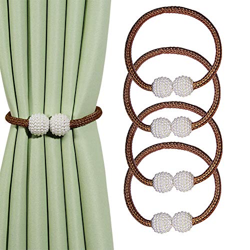 CEHJZQRPL Quasten-Vorhanghalter 4er-Pack magnetische Vorhang-Raffhalter-Clips, Perlen-Fensterbänder for das Home Office, dekorative Seilhalterungen, klassisches Halter-Design(Bruin) von CEHJZQRPL