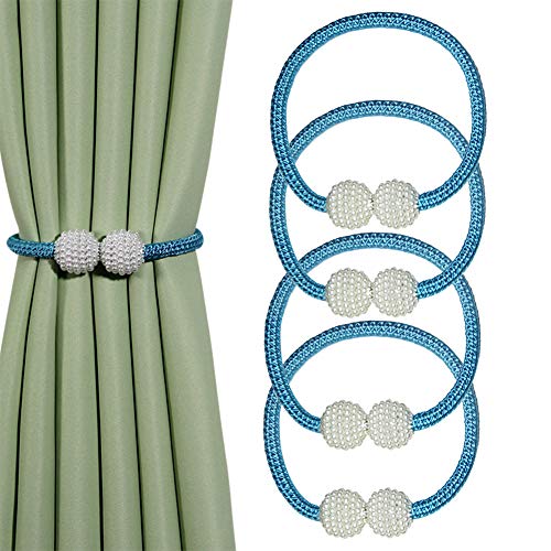 CEHJZQRPL Quasten-Vorhanghalter 4er-Pack magnetische Vorhang-Raffhalter-Clips, Perlen-Fensterbänder for das Home Office, dekorative Seilhalterungen, klassisches Halter-Design(Sapphire) von CEHJZQRPL