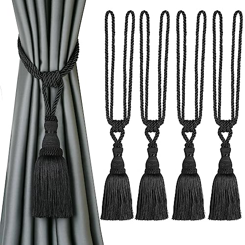 CEHJZQRPL Quasten-Vorhanghalter Dekorative Vorhang Raffhalter Handgefertigte Elegante Seil Krawatten Quasten Holdbacks for Vorhänge(Black,4pcs) von CEHJZQRPL