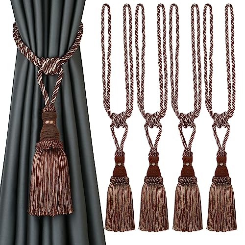 CEHJZQRPL Quasten-Vorhanghalter Dekorative Vorhang Raffhalter Handgefertigte Elegante Seil Krawatten Quasten Holdbacks for Vorhänge(Dark Coffee,4pcs) von CEHJZQRPL