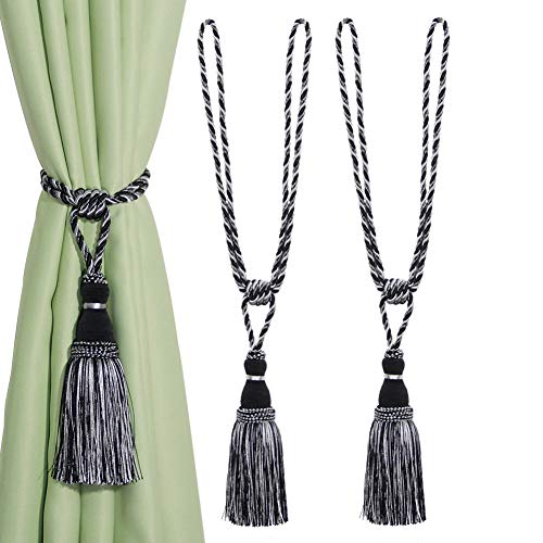 CEHJZQRPL Quasten-Vorhanghalter Dekorative Vorhang Raffhalter Handgefertigte Elegante Seil Krawatten Quasten Holdbacks for Vorhänge(Mix Black,2pcs) von CEHJZQRPL
