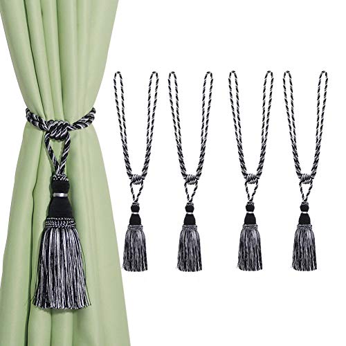 CEHJZQRPL Quasten-Vorhanghalter Dekorative Vorhang Raffhalter Handgefertigte Elegante Seil Krawatten Quasten Holdbacks for Vorhänge(Mix Black,4pcs) von CEHJZQRPL