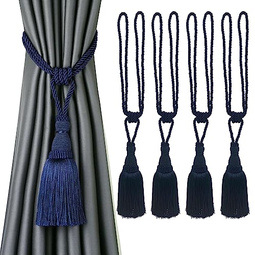 CEHJZQRPL Quasten-Vorhanghalter Dekorative Vorhang Raffhalter Handgefertigte Elegante Seil Krawatten Quasten Holdbacks for Vorhänge(Navy,4pcs) von CEHJZQRPL