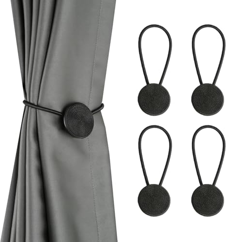 CEHJZQRPL Quasten-Vorhanghalter Magnetische Vorhang-Raffhalter, Elegante Vorhanghalter for Vorhänge, Fensterbehandlungshalter for den Außenbereich(Black,4 Pack) von CEHJZQRPL