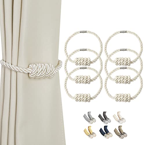 CEHJZQRPL Quasten-Vorhanghalter Magnetische Vorhang-Raffhalter, Moderne gewebte Raffhalter mit exquisitem Knoten, Vorhanghalter for die Heimdekoration(Beige,6 Pack) von CEHJZQRPL